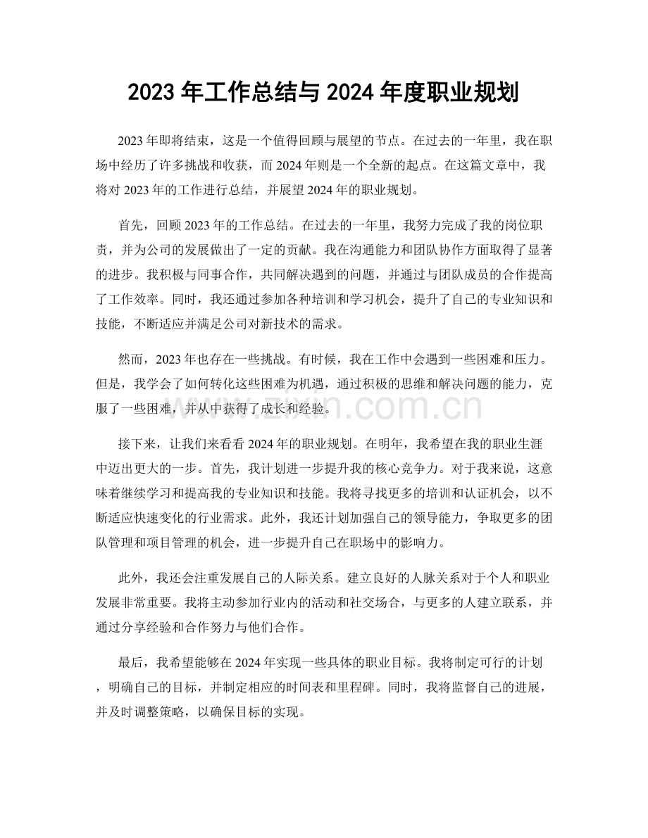 2023年工作总结与2024年度职业规划.docx_第1页