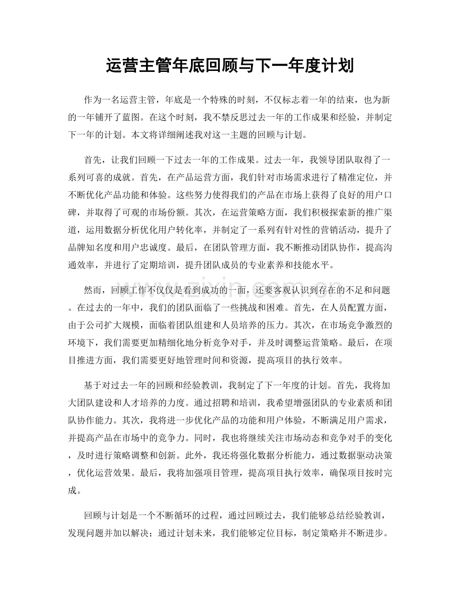 运营主管年底回顾与下一年度计划.docx_第1页