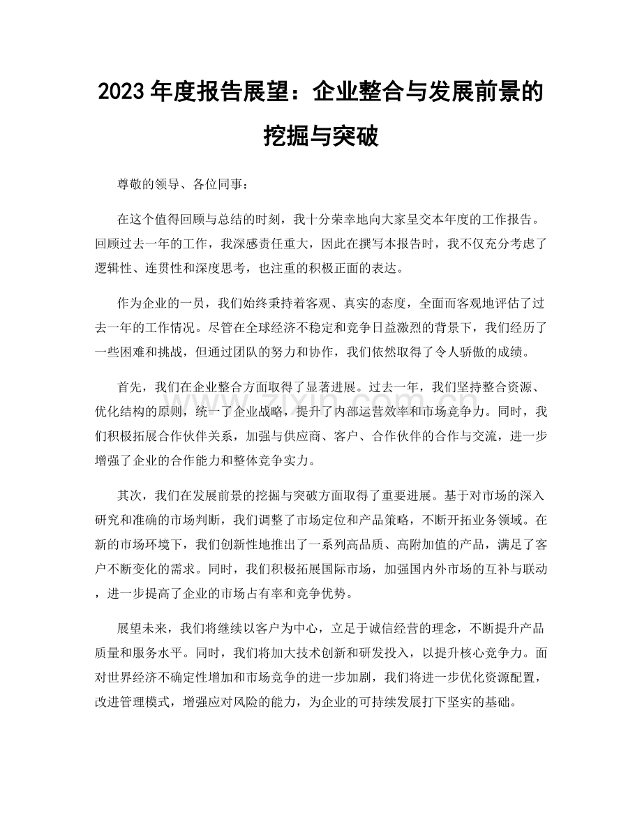 2023年度报告展望：企业整合与发展前景的挖掘与突破.docx_第1页