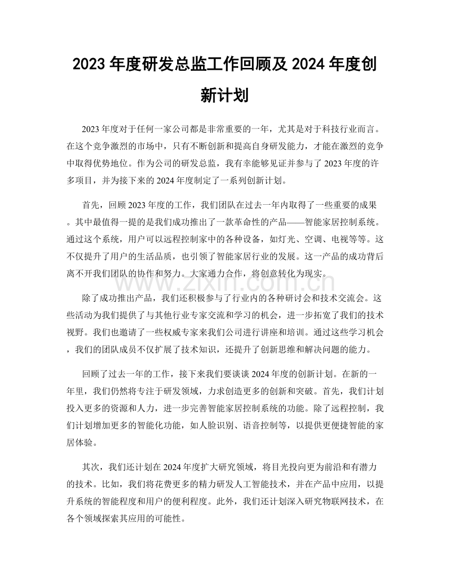 2023年度研发总监工作回顾及2024年度创新计划.docx_第1页