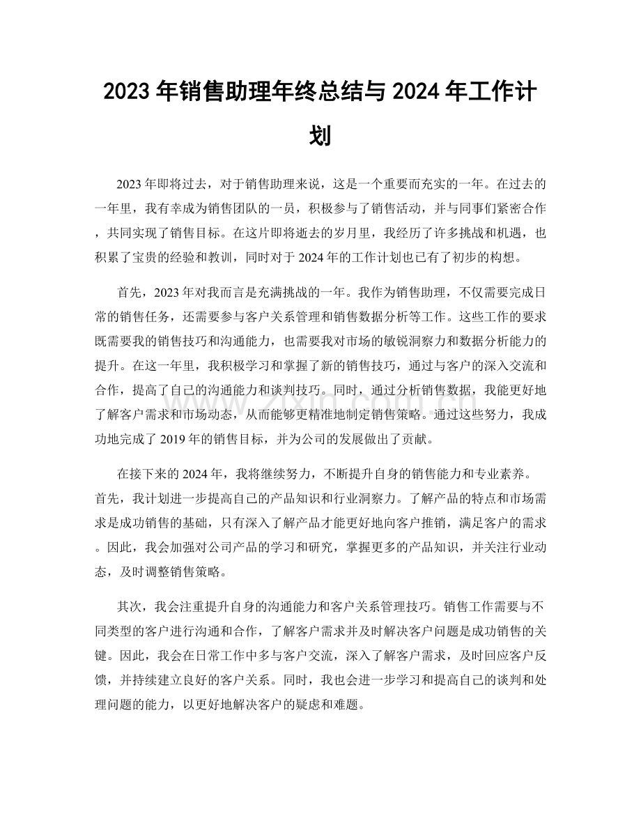 2023年销售助理年终总结与2024年工作计划.docx_第1页