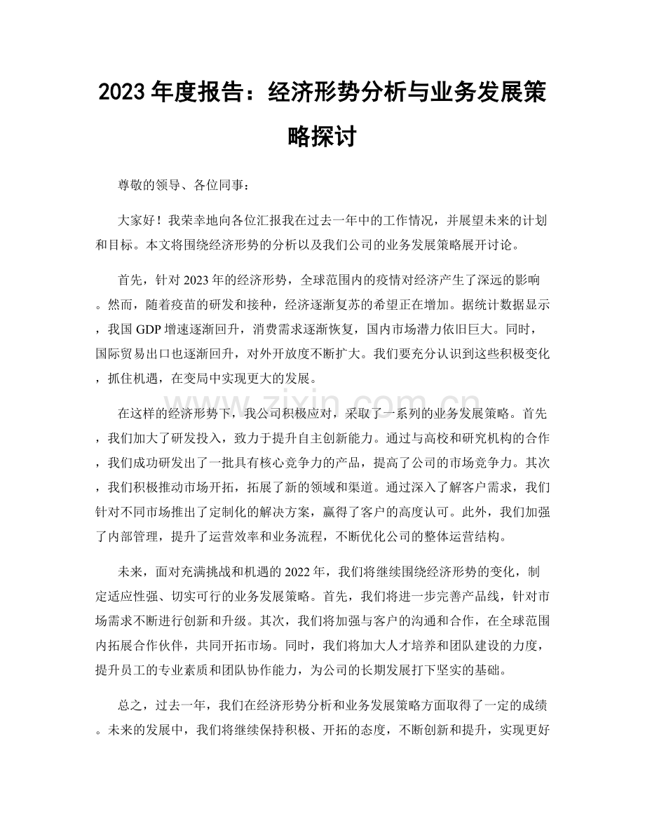 2023年度报告：经济形势分析与业务发展策略探讨.docx_第1页