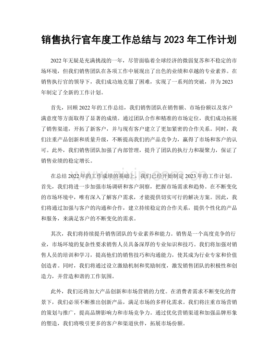 销售执行官年度工作总结与2023年工作计划.docx_第1页