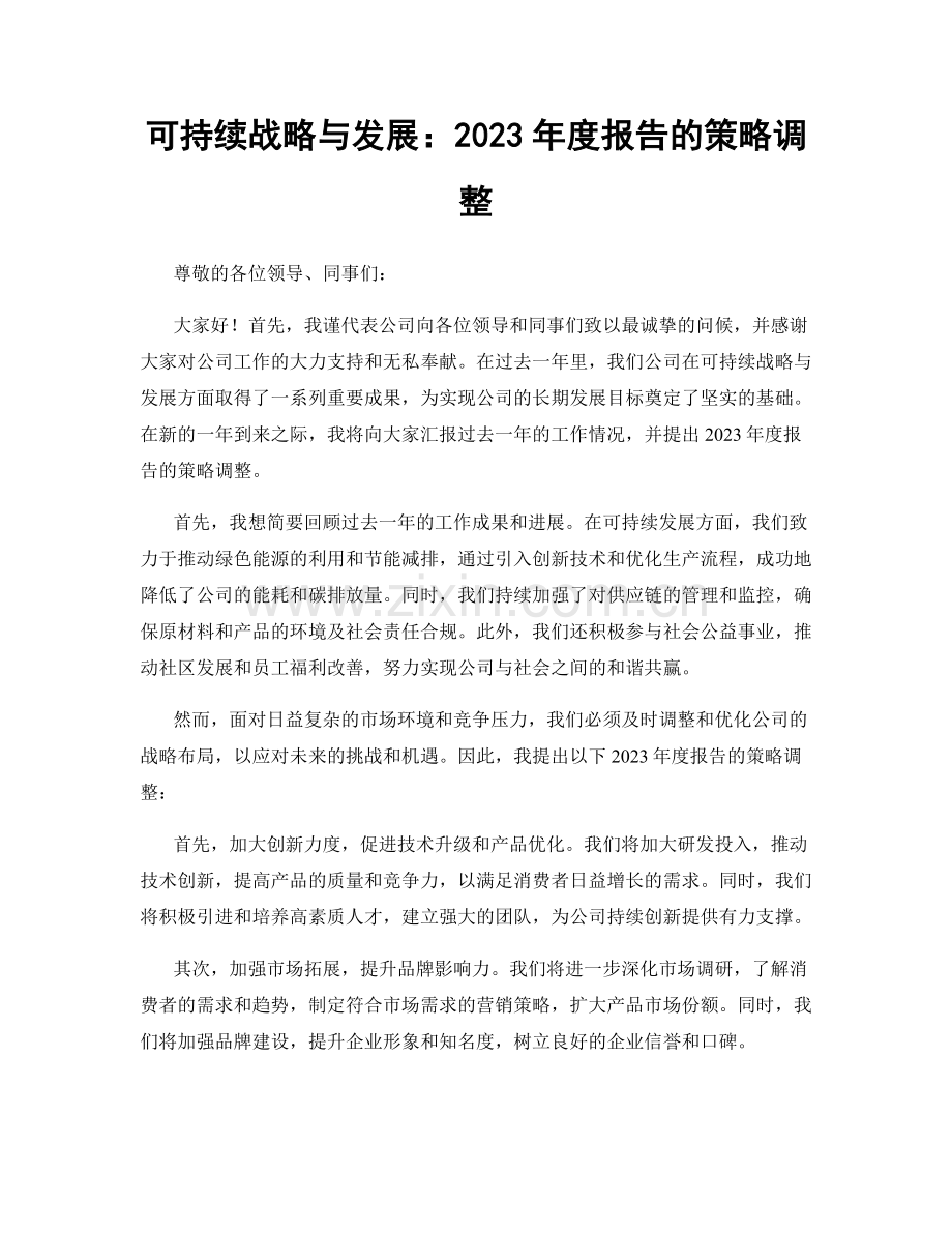 可持续战略与发展：2023年度报告的策略调整.docx_第1页