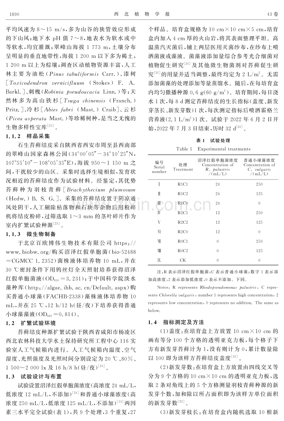 光合细菌和小球藻对石生苔藓种源扩繁的作用.pdf_第3页