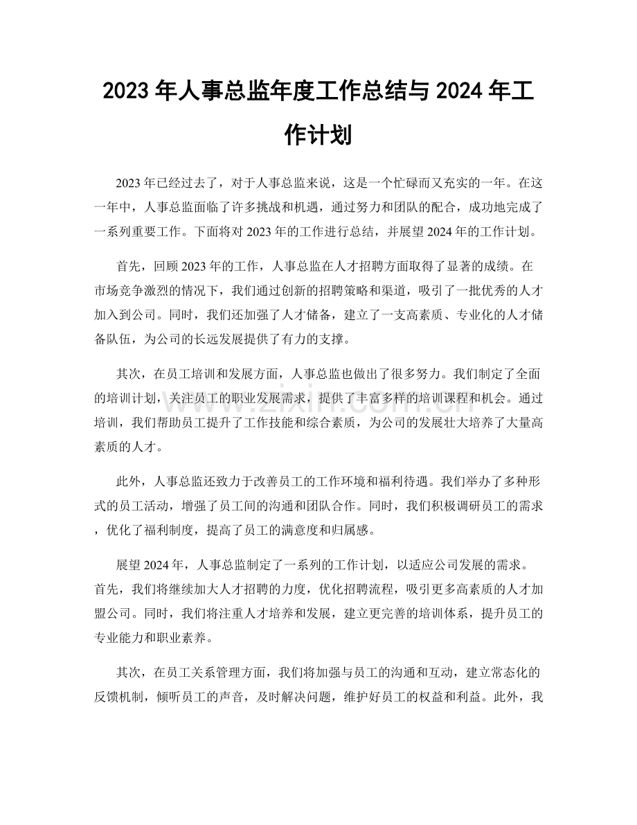 2023年人事总监年度工作总结与2024年工作计划.docx_第1页