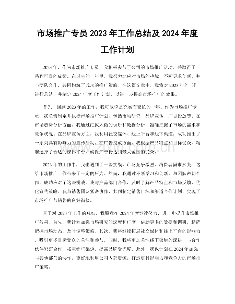 市场推广专员2023年工作总结及2024年度工作计划.docx_第1页