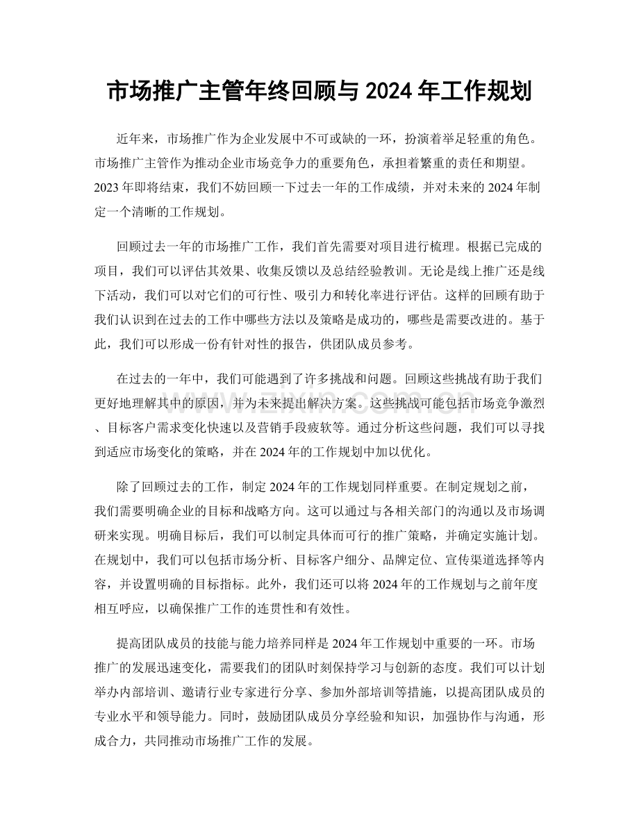 市场推广主管年终回顾与2024年工作规划.docx_第1页