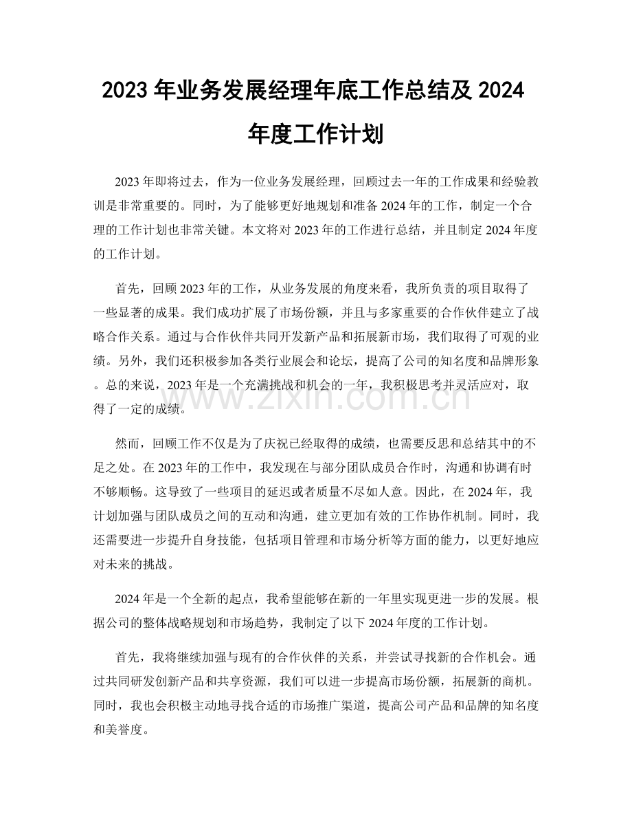 2023年业务发展经理年底工作总结及2024年度工作计划.docx_第1页