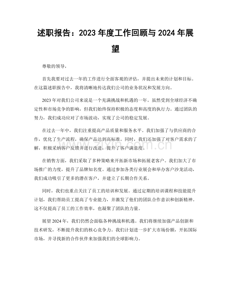 述职报告：2023年度工作回顾与2024年展望.docx_第1页