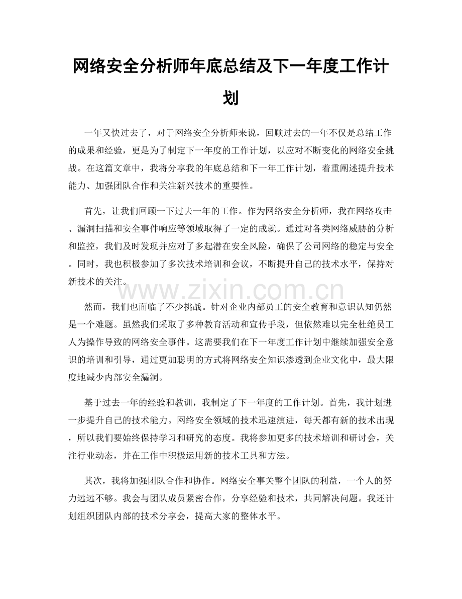 网络安全分析师年底总结及下一年度工作计划.docx_第1页