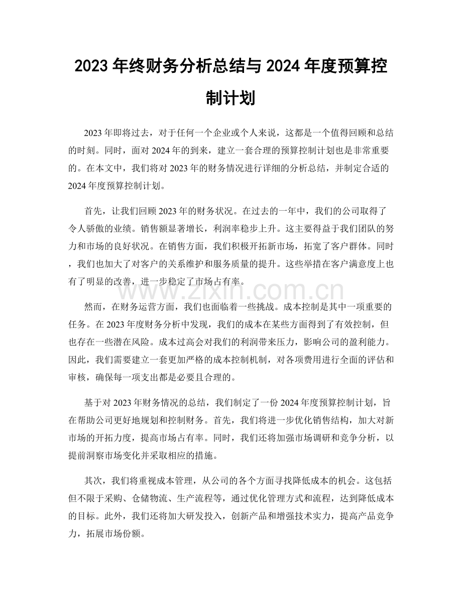 2023年终财务分析总结与2024年度预算控制计划.docx_第1页