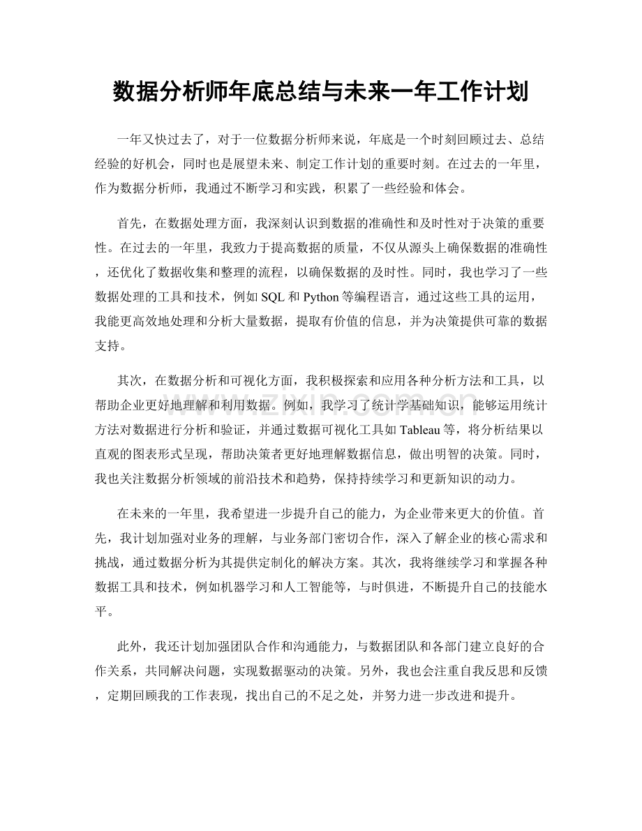 数据分析师年底总结与未来一年工作计划.docx_第1页