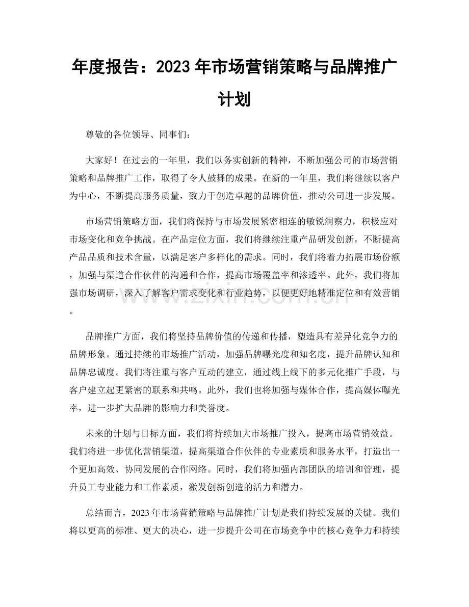 年度报告：2023年市场营销策略与品牌推广计划.docx_第1页