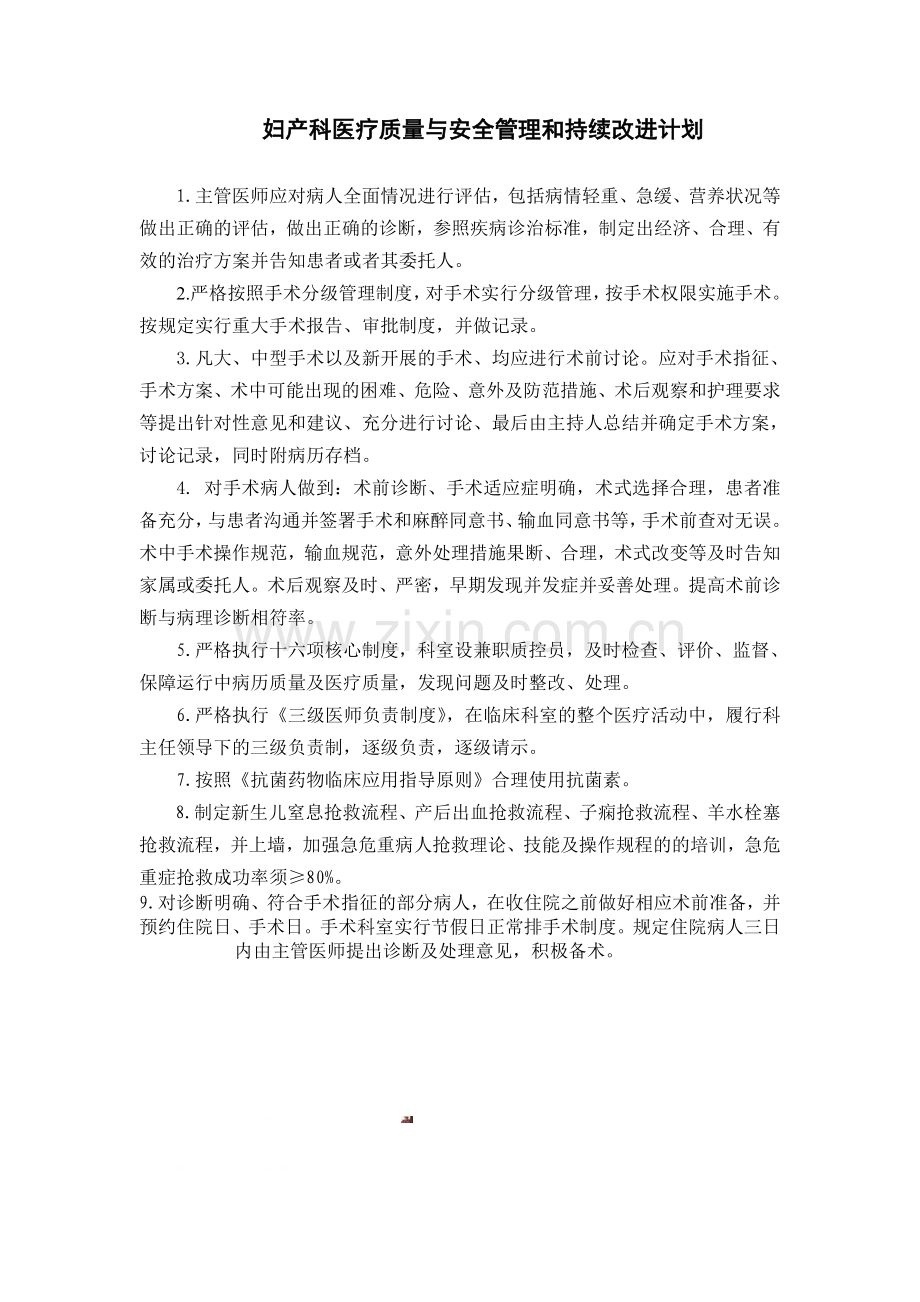 妇产科医疗质量与安全管理和持续改进计划.doc_第1页