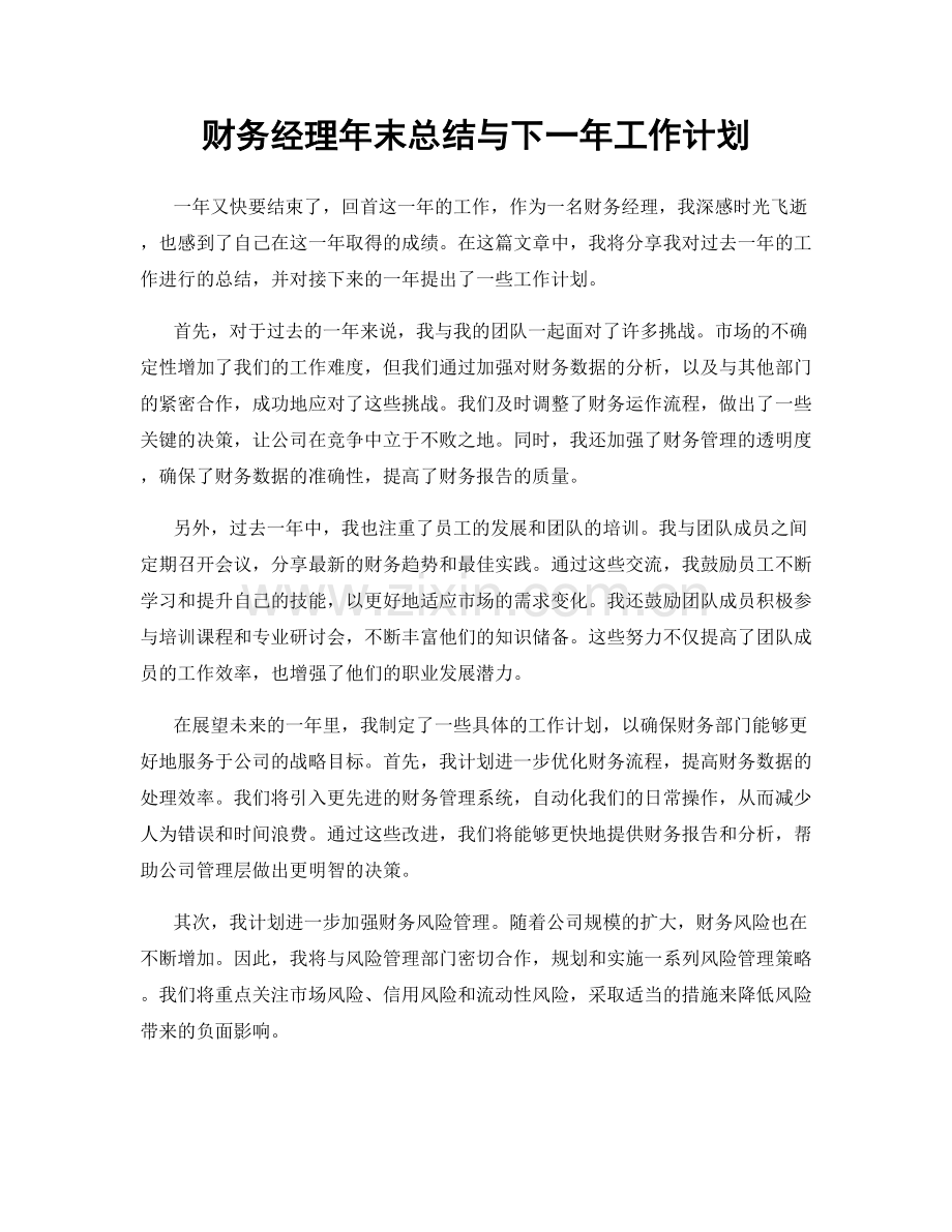 财务经理年末总结与下一年工作计划.docx_第1页