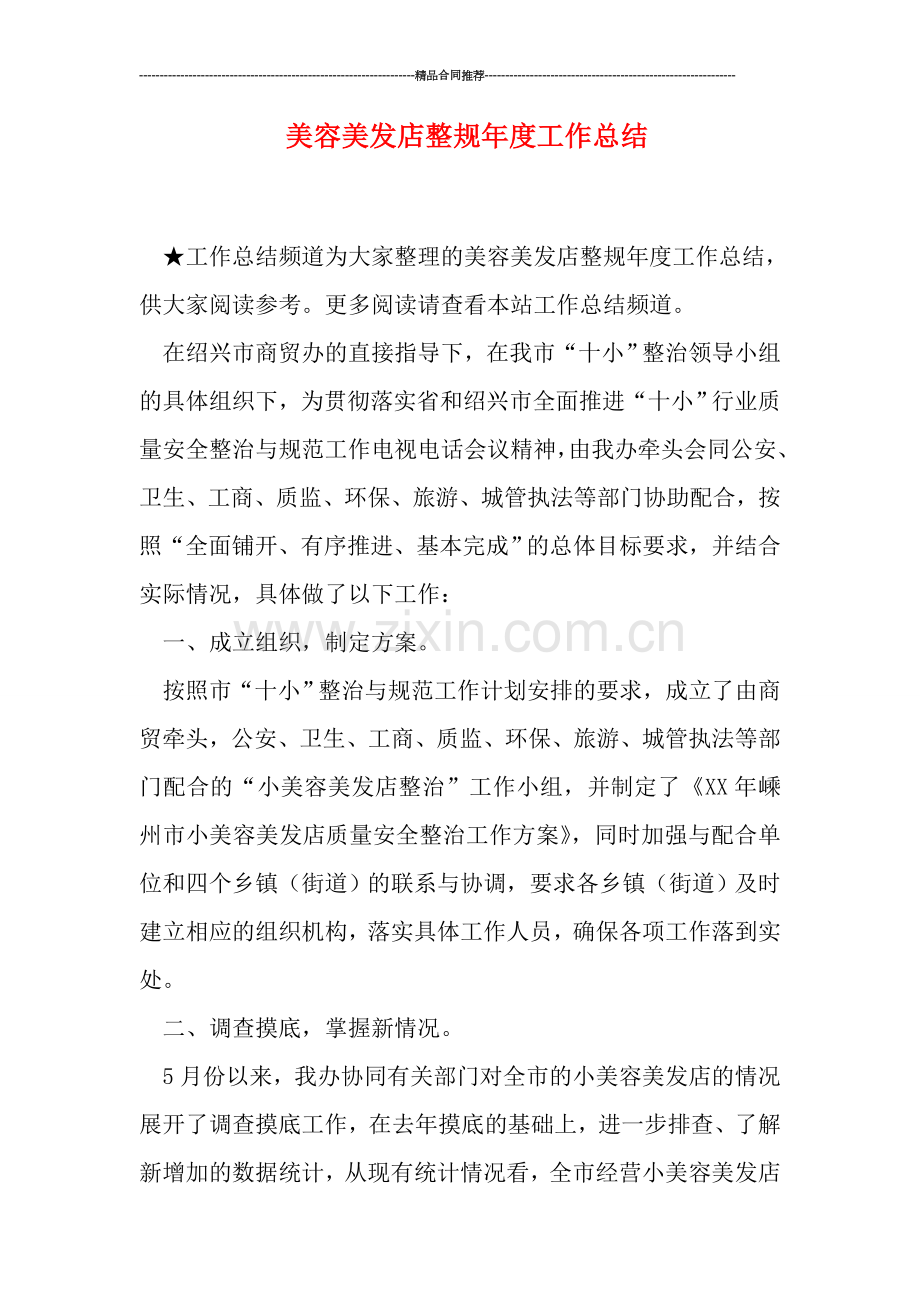 美容美发店整规年度工作总结.doc_第1页