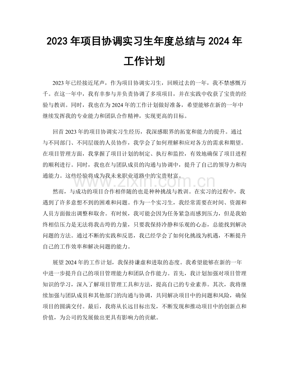 2023年项目协调实习生年度总结与2024年工作计划.docx_第1页