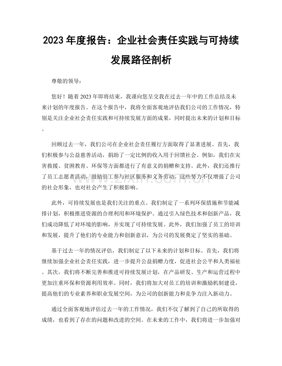 2023年度报告：企业社会责任实践与可持续发展路径剖析.docx_第1页