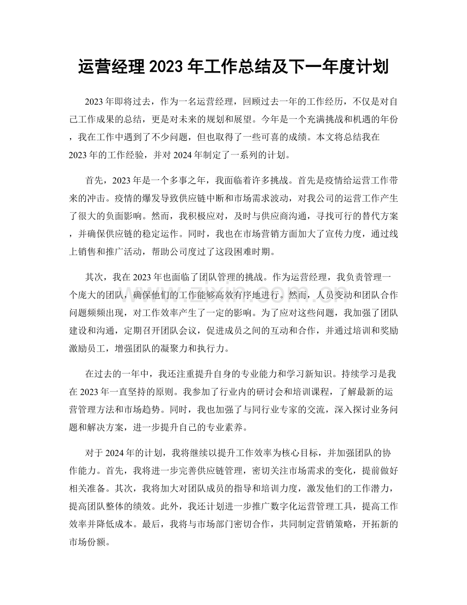 运营经理2023年工作总结及下一年度计划.docx_第1页