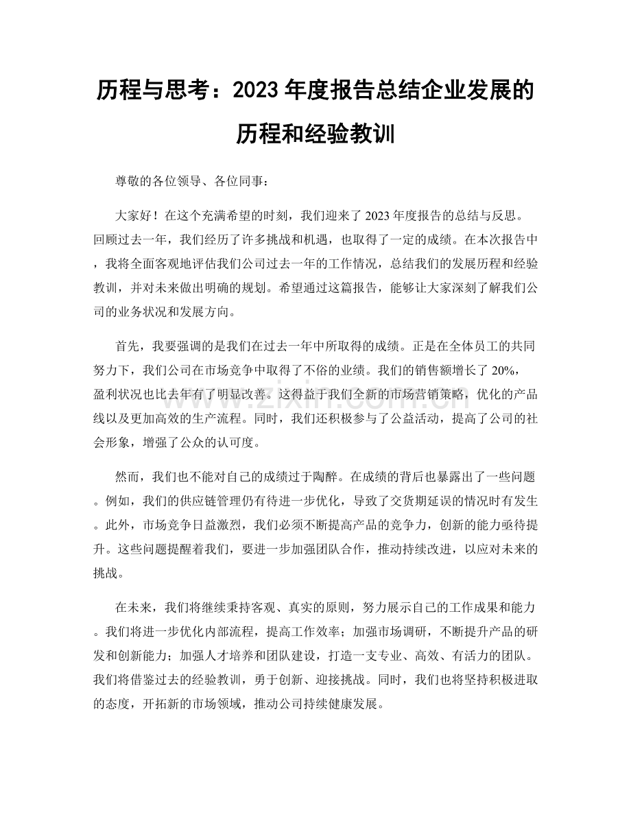 历程与思考：2023年度报告总结企业发展的历程和经验教训.docx_第1页