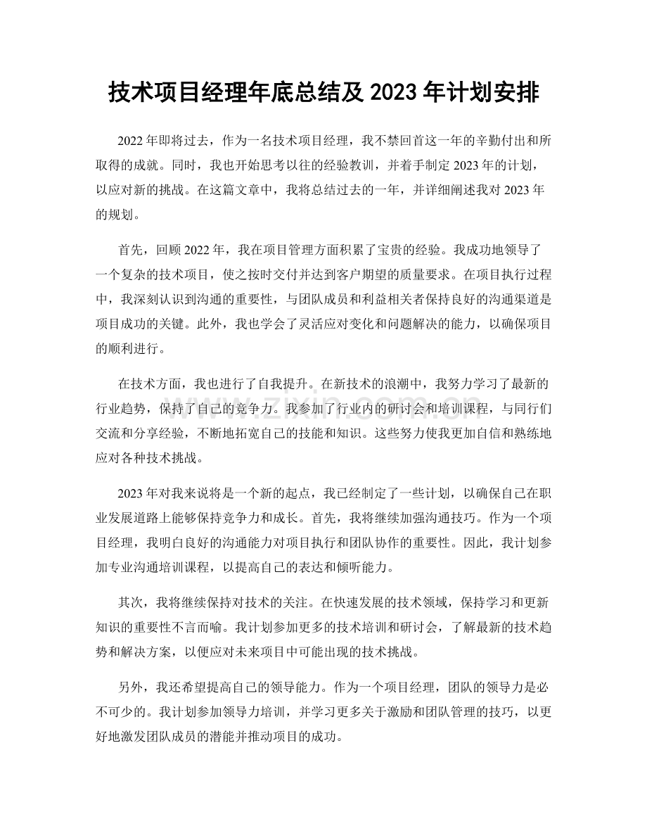 技术项目经理年底总结及2023年计划安排.docx_第1页