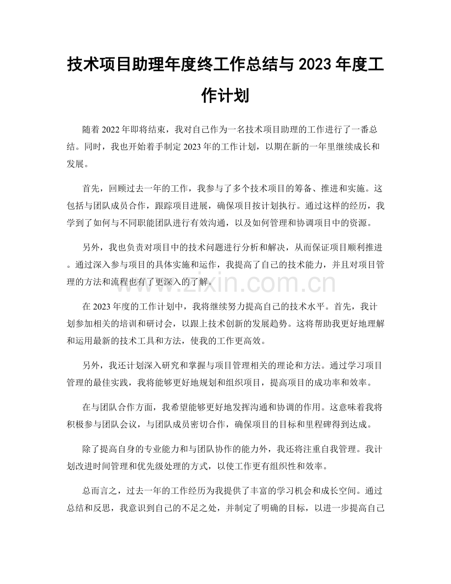 技术项目助理年度终工作总结与2023年度工作计划.docx_第1页