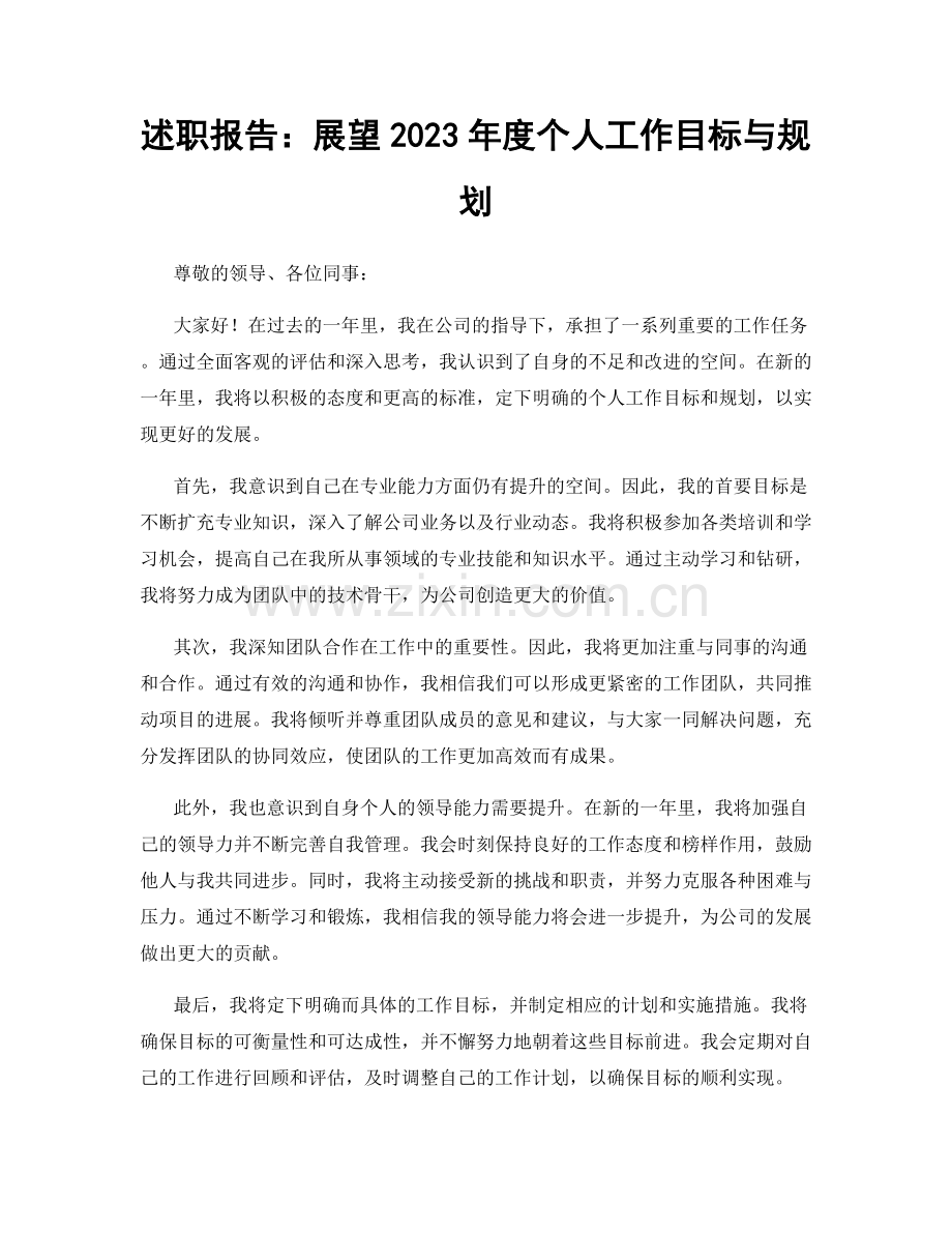 述职报告：展望2023年度个人工作目标与规划.docx_第1页