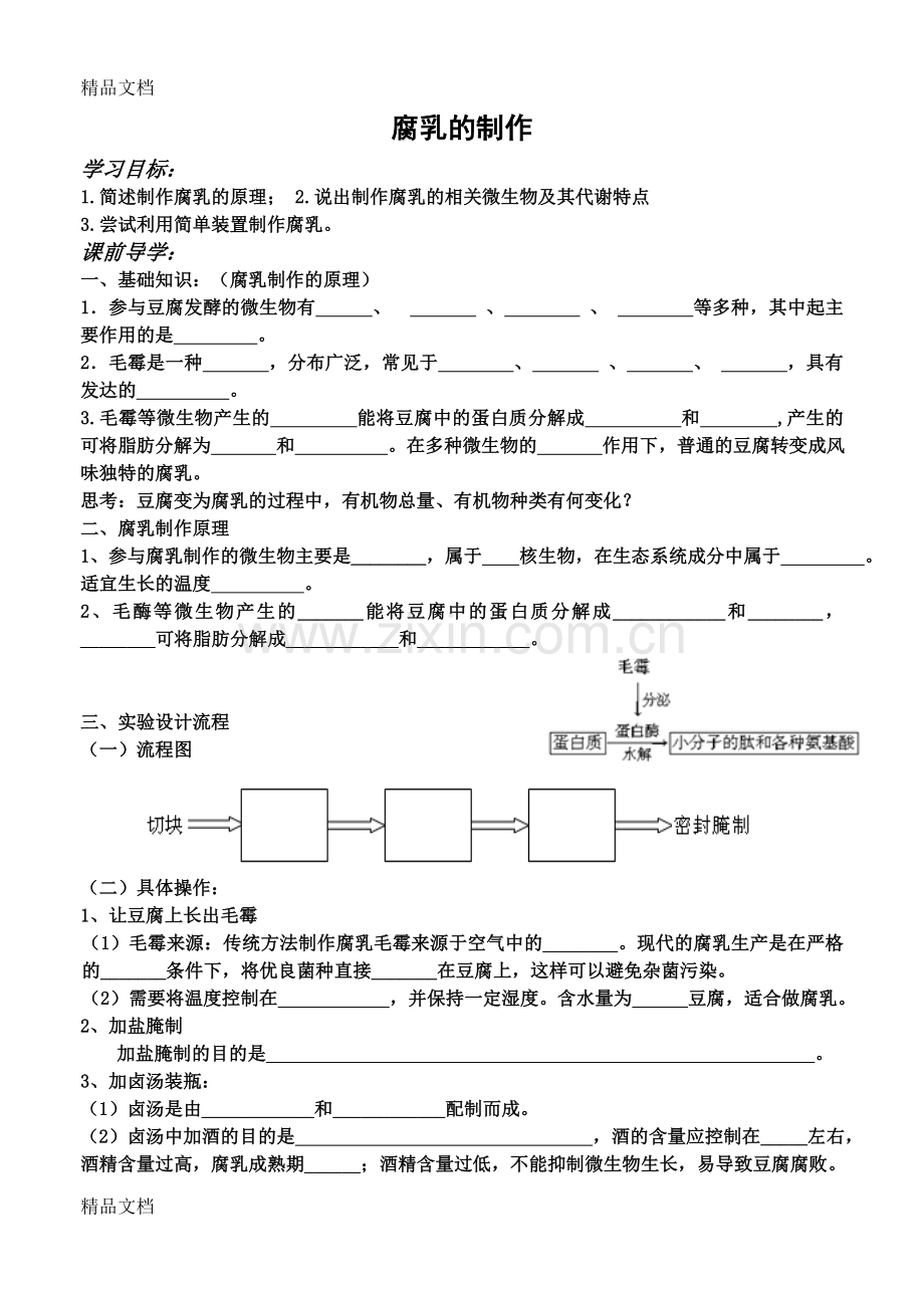 腐乳的制作学案(完美修改)教学文案.doc_第1页