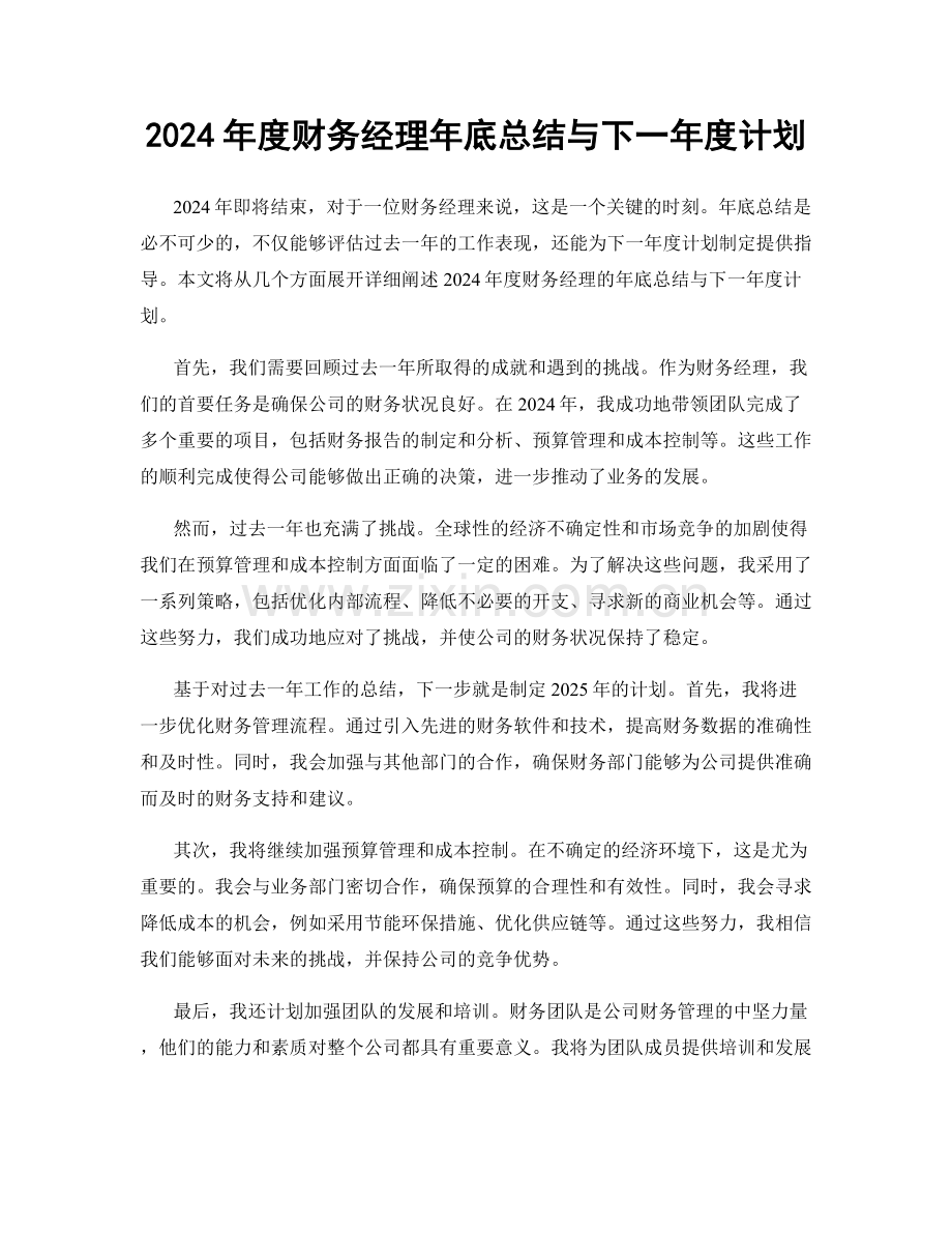 2024年度财务经理年底总结与下一年度计划.docx_第1页