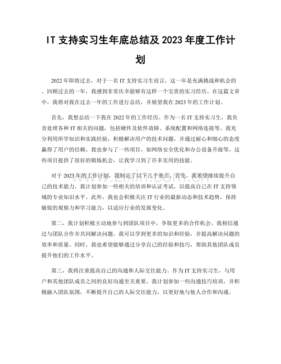 IT支持实习生年底总结及2023年度工作计划.docx_第1页