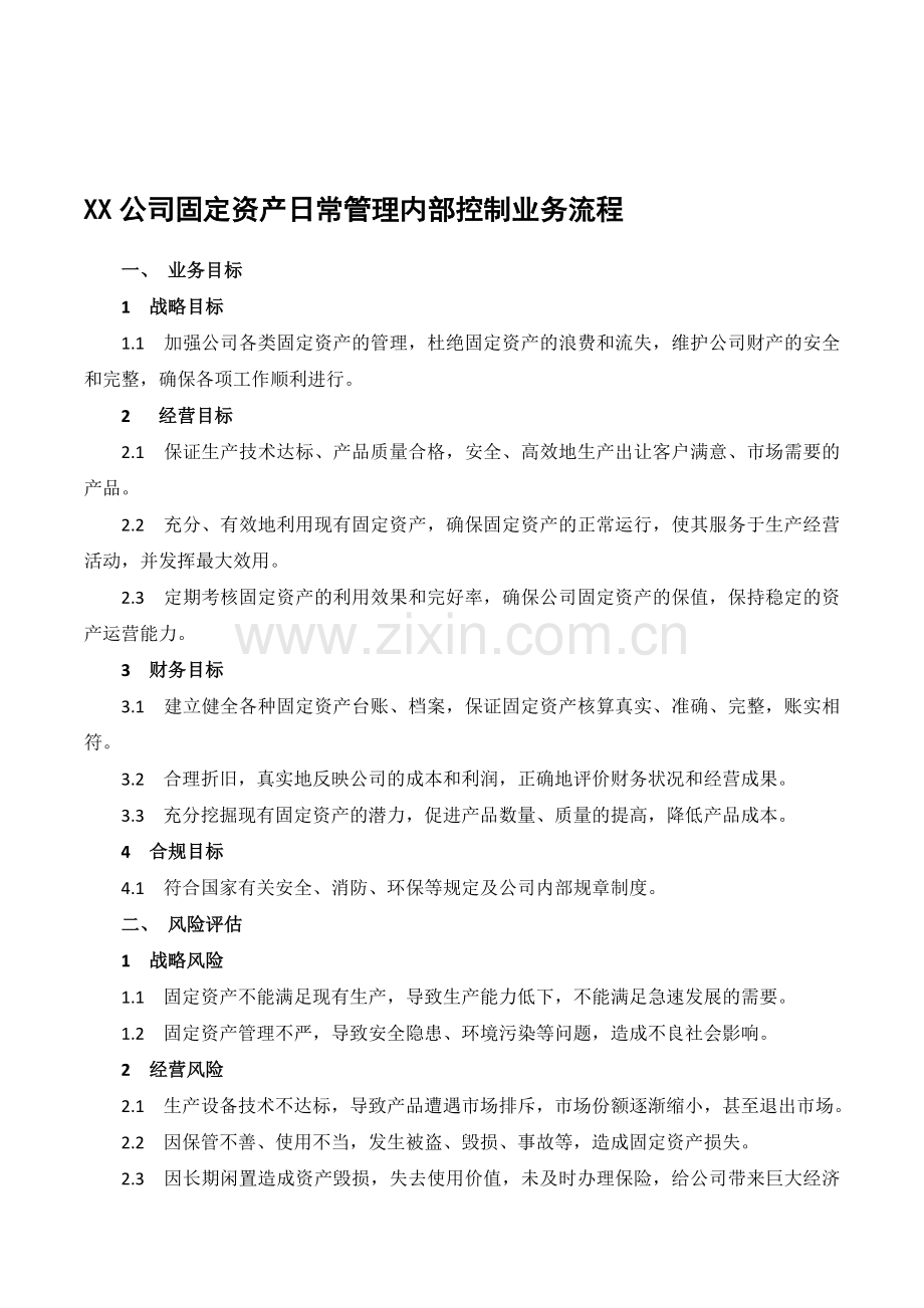 XX公司固定资产日常管理内部控制业务流程.doc_第1页