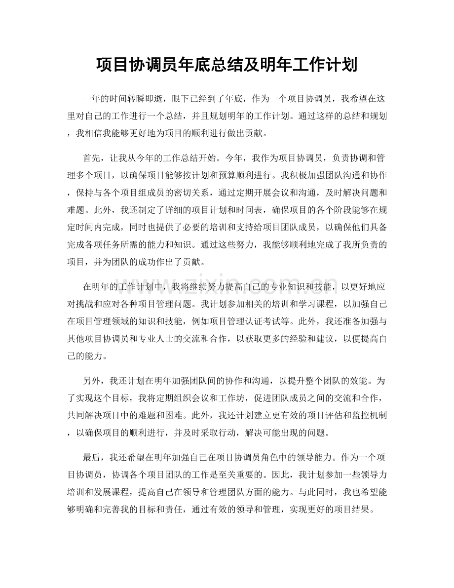 项目协调员年底总结及明年工作计划.docx_第1页