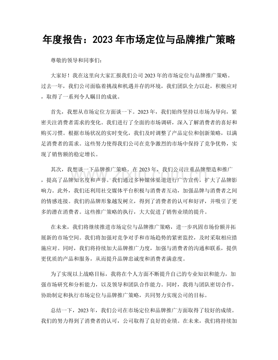 年度报告：2023年市场定位与品牌推广策略.docx_第1页