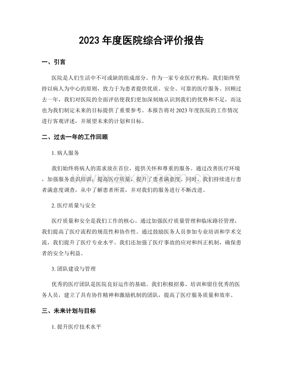 2023年度医院综合评价报告.docx_第1页