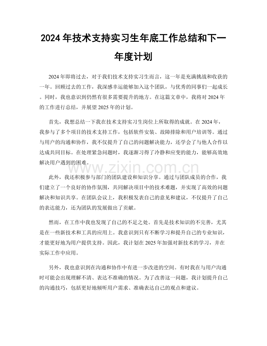 2024年技术支持实习生年底工作总结和下一年度计划.docx_第1页