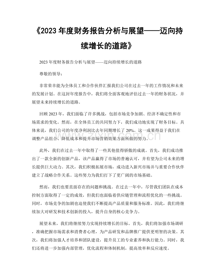 《2023年度财务报告分析与展望——迈向持续增长的道路》.docx_第1页