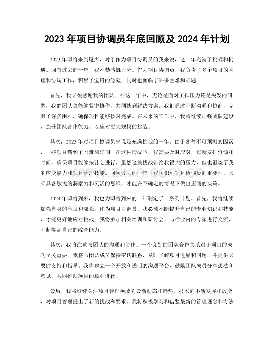 2023年项目协调员年底回顾及2024年计划.docx_第1页