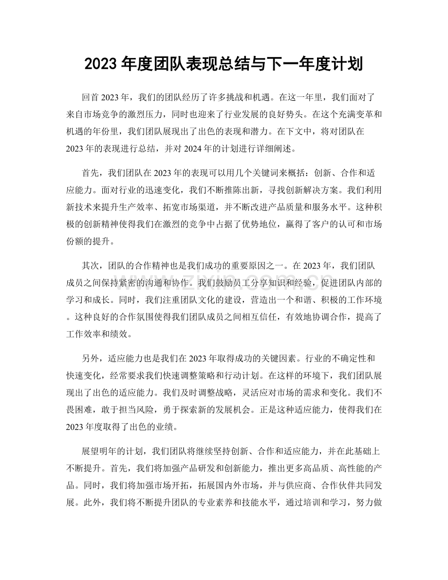 2023年度团队表现总结与下一年度计划.docx_第1页