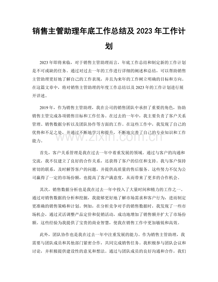 销售主管助理年底工作总结及2023年工作计划.docx_第1页