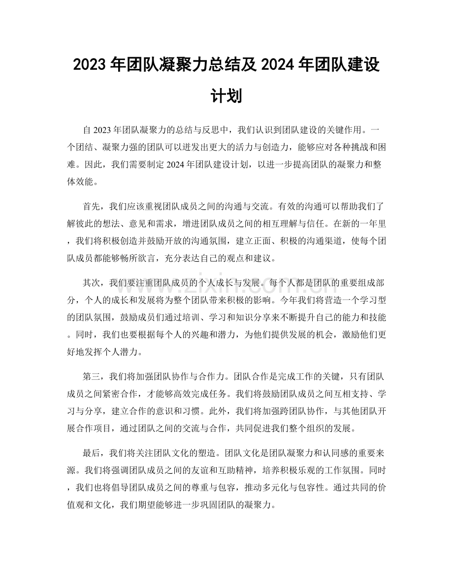 2023年团队凝聚力总结及2024年团队建设计划.docx_第1页