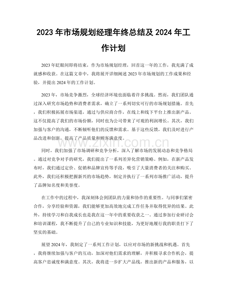 2023年市场规划经理年终总结及2024年工作计划.docx_第1页