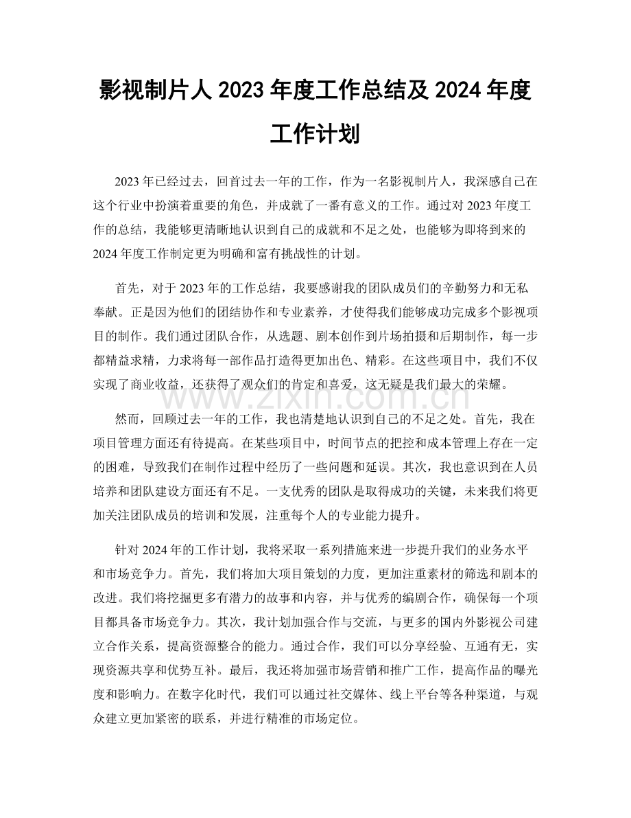 影视制片人2023年度工作总结及2024年度工作计划.docx_第1页