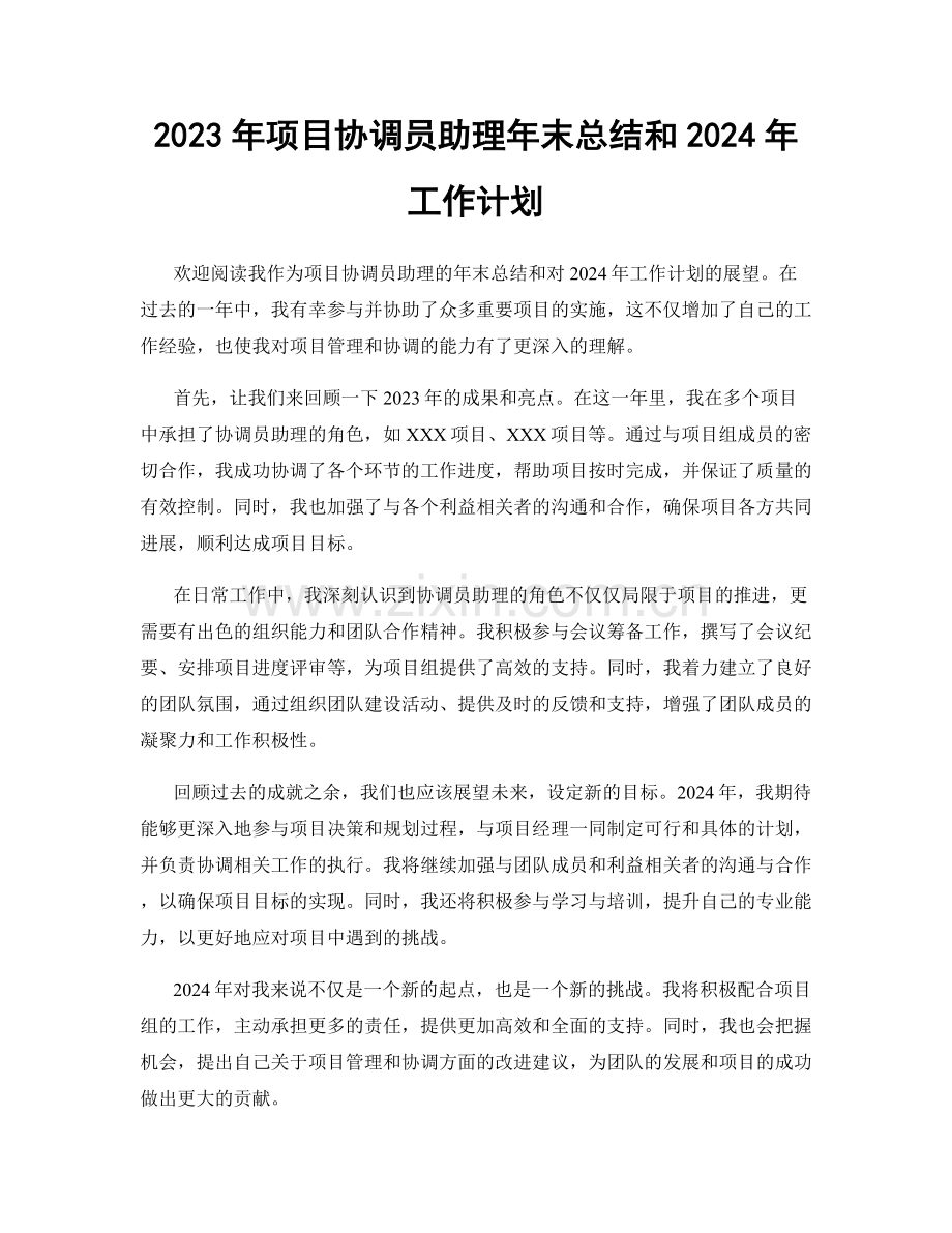 2023年项目协调员助理年末总结和2024年工作计划.docx_第1页