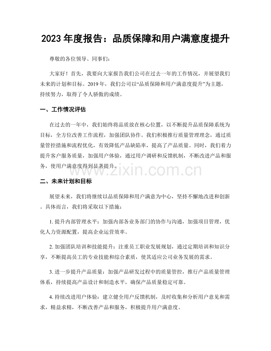 2023年度报告：品质保障和用户满意度提升.docx_第1页