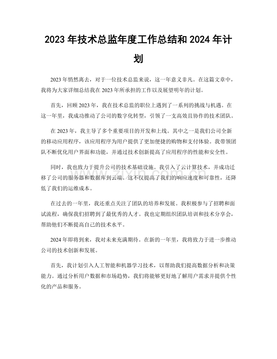 2023年技术总监年度工作总结和2024年计划.docx_第1页