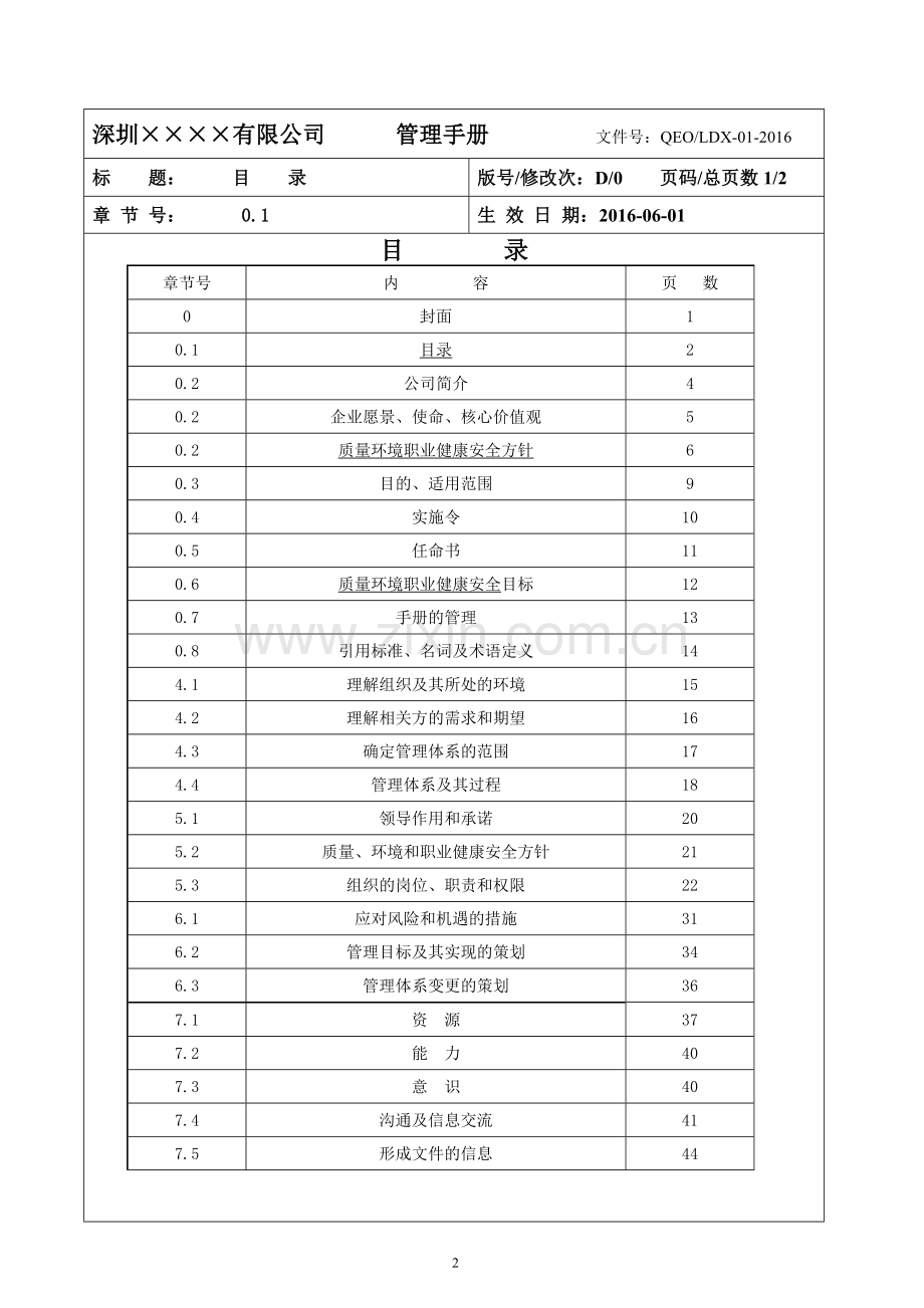 2015版质量环境安全三合一管理手册-通用版.doc_第2页