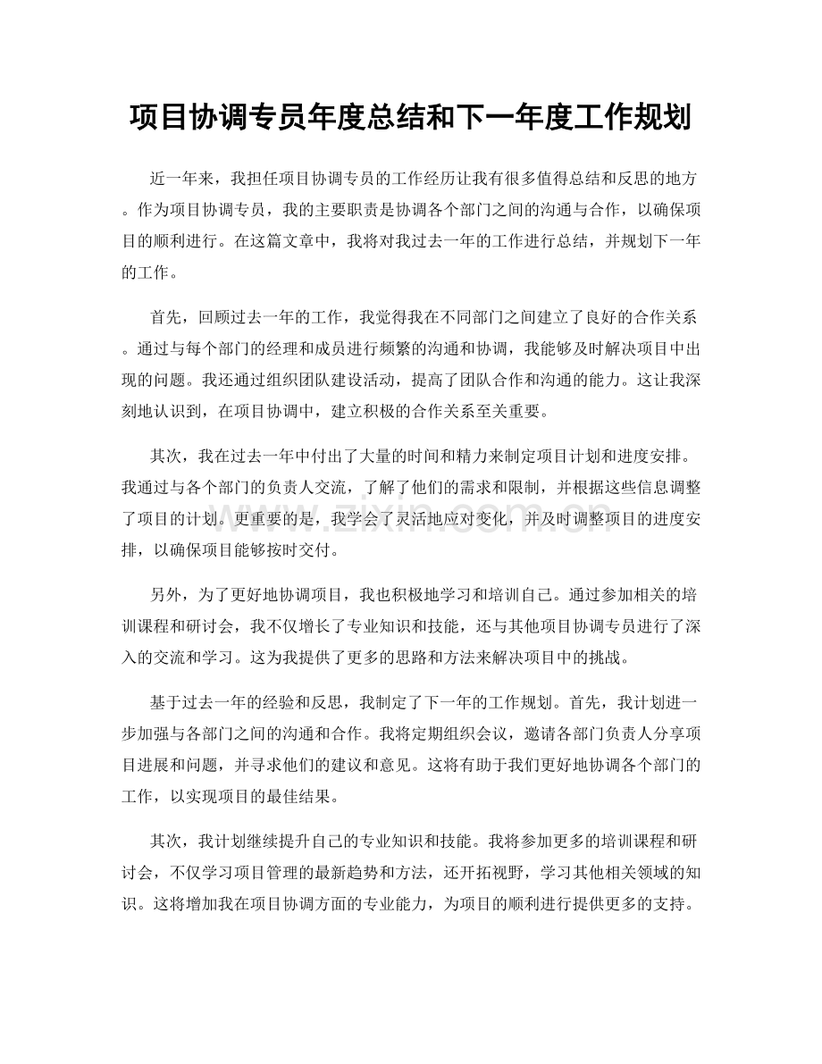 项目协调专员年度总结和下一年度工作规划.docx_第1页