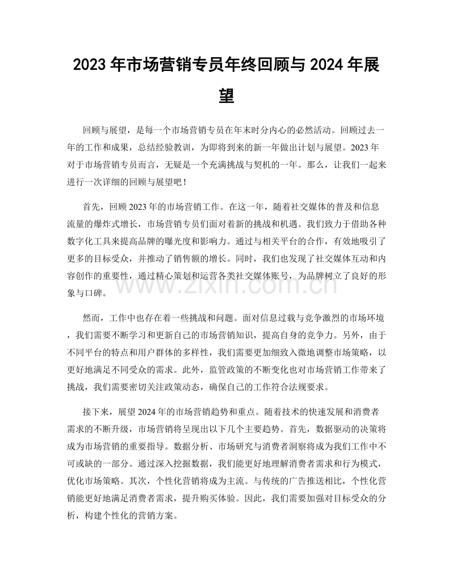 2023年市场营销专员年终回顾与2024年展望.docx_第1页