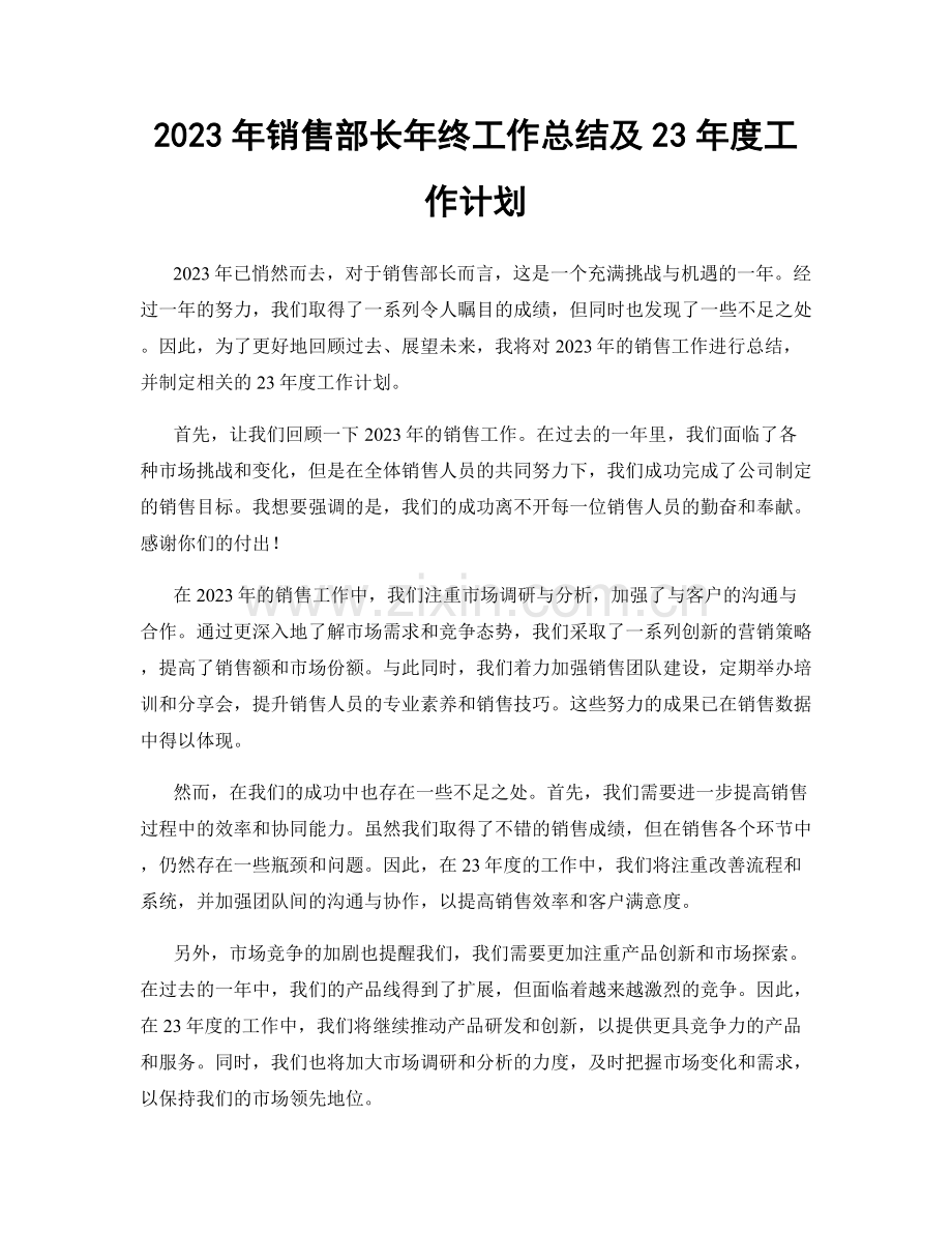 2023年销售部长年终工作总结及23年度工作计划.docx_第1页